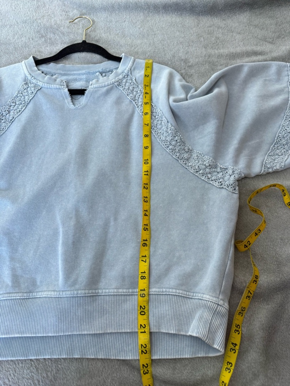 Aerie Hey Crochet Sweatshirt Cloud Wash Blue Long Sleeve Size S Cozy Lounge - Picture 10 of 13